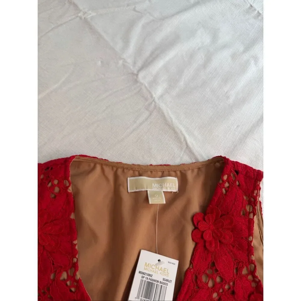 Michael Kors Scarlet Red Floral Appliqué Lace Dress Size 0